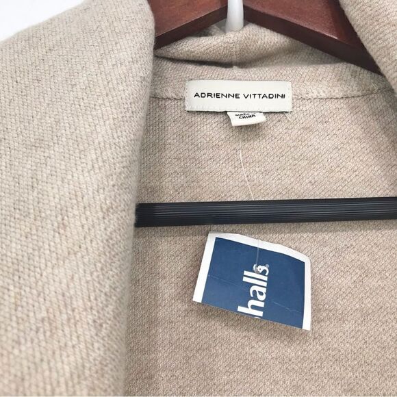 Adrienne Vittadini Tan Cream Herringbone Knit Open Front Long Cardigan Sweater - Picture 13 of 14